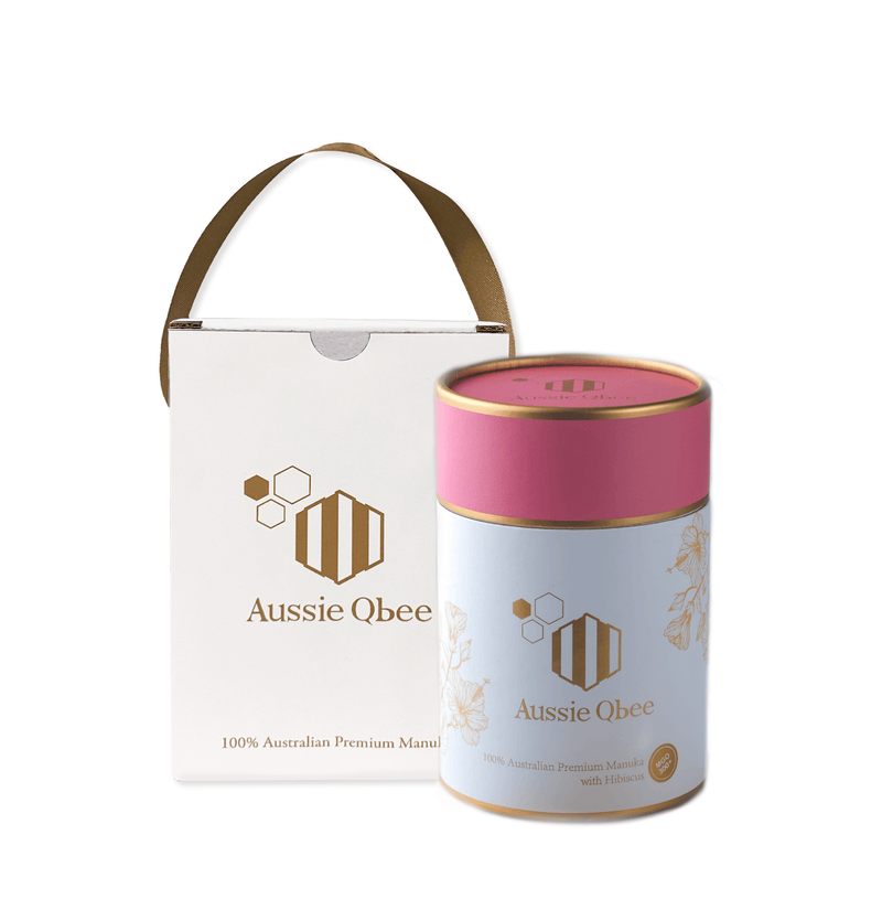 Aussie Qbee Hibiscus blend MGO 300+ manuka honey sticks gift package